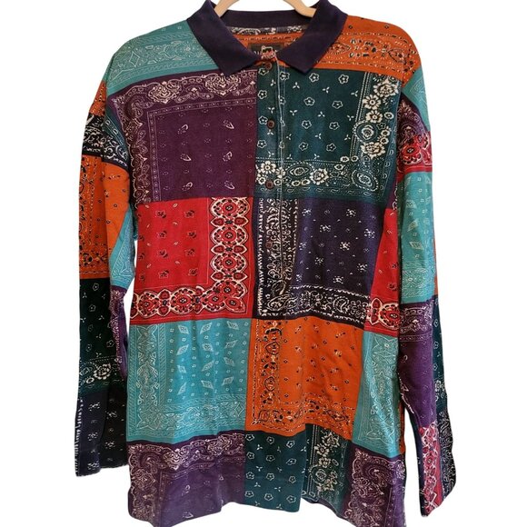 Woolrich Womens Vintage Deadstock Patchwork Bandana Long Sleeve Boho Medium - Picture 1 of 9